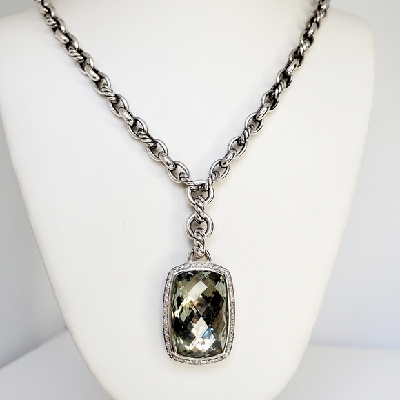 David Yurman Mini Oval Cable Link Necklace w/Prasiolite & Diamond Albion Pendant - Picture 4 of 8